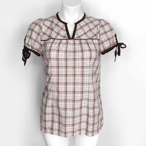 Gorgeous Plaid Print Short Sleeve Blouse Top S-M